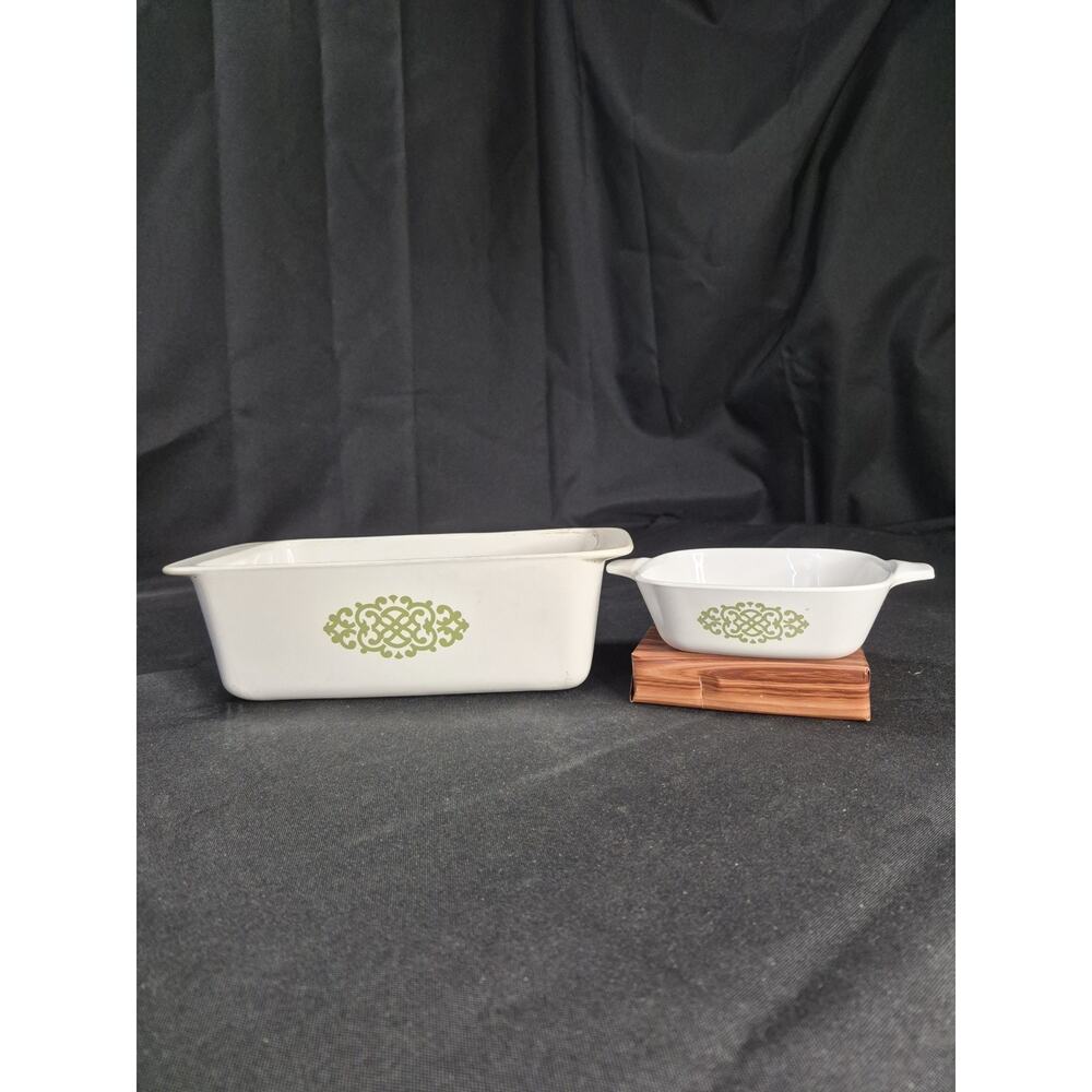 2 Vintage Corning Ware Green Medallion, Macrame Double Sides Images, Cookware